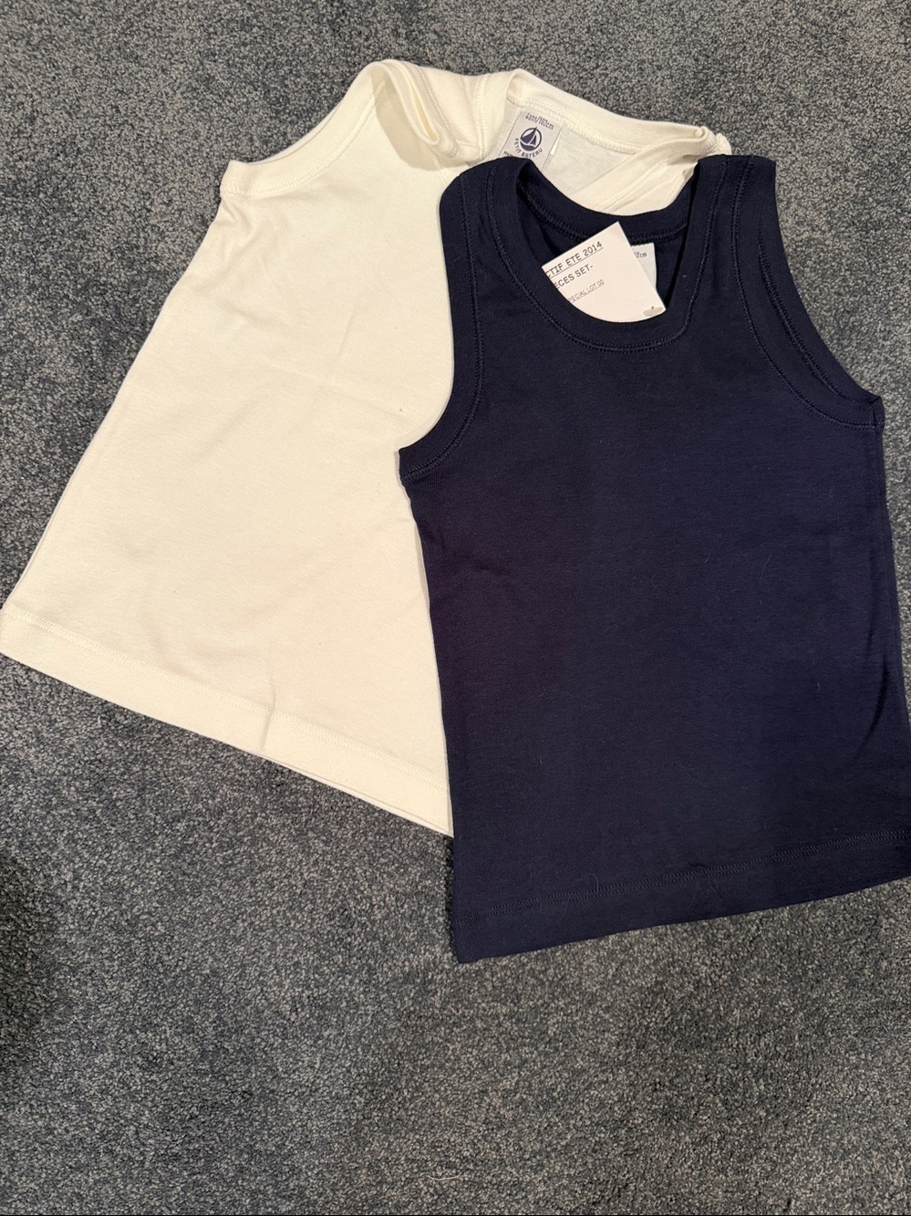 Petite Bateau tanks navy and white set NWT